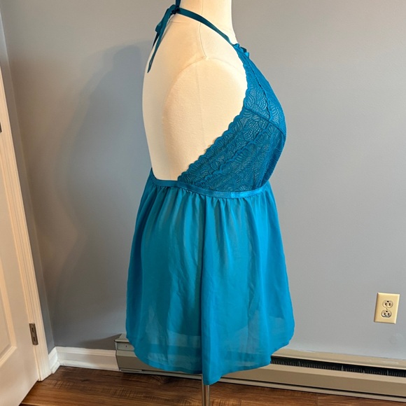 Cacique Teal Lace-Trim Halter Chemise - Picture 4 of 5